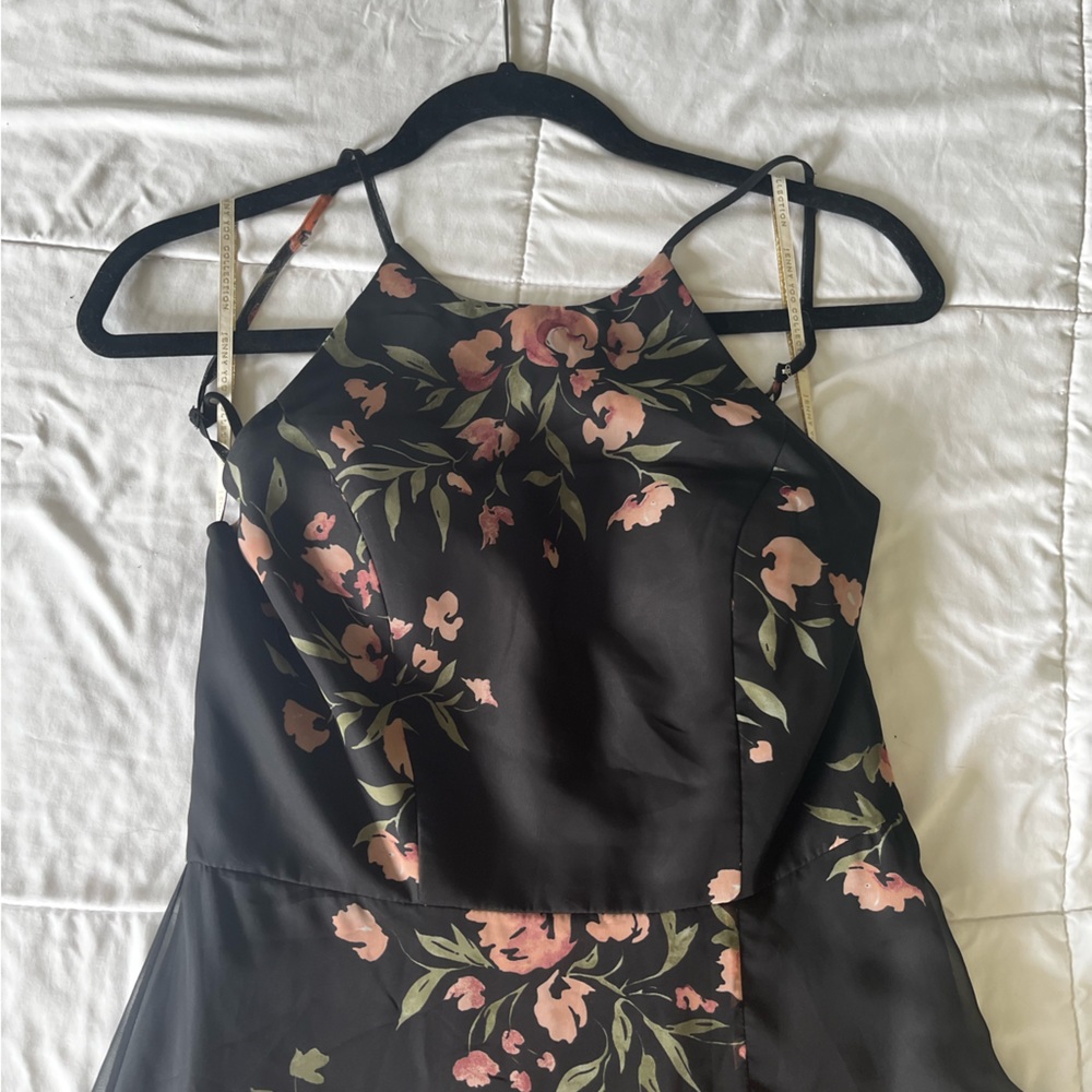 Jenny Yoo black and pink floral chiffon bridesmaid dress